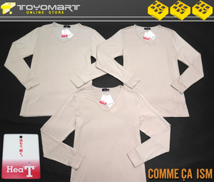 A32●コムサイズム COMME CA ISM●新品　TP03　Hea”Ｔ”（ヒーティー）Ｖネック長袖Ｔシャツ　ベージュ/L　３枚セット　定価9900円