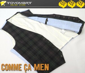 2002●コムサメン COMME CA MEN●新品　AW20　チェック柄　コットンベスト　グリーン系/S　定価16500円