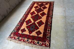 ￥23,000→￥17,500 スペシャル価格 227×109cm 手織り 絨毯 カーペット ヴィンテージ ラグ ペルシャ絨毯