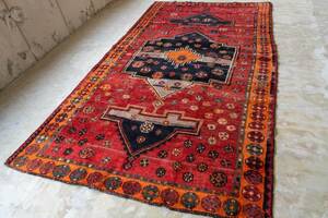 ￥67,000→￥33,000 スペシャル価格 280×156cm 手織り 絨毯 カーペット ヴィンテージ ラグ ペルシャ絨毯