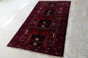 ￥34,000→￥22,000 スペシャル価格 208×108cm 手織り 絨毯 カーペット ヴィンテージ ラグ ペルシャ絨毯
