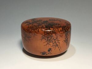 コレクター旧蔵品 木製漆器 菓子器 在銘 竹文蓋物茶道具 時代物