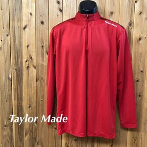 Taylor Made /テーラーメイド /メンズO 長袖 ハーフジップ トップス ロゴ刺繍 赤 速乾 シンプル スポーツ ゴルフシャツ