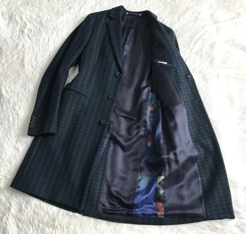 現行タグ】PaulSmith ポールスミス チェスターコート ロング黒 ウール-