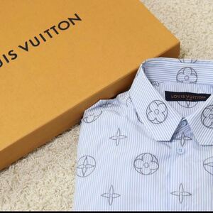 LOUIS VUITTON monogram long sleeve light blue shirt stripe Louis Vuitton long sleeve shirt flannel shirt 
