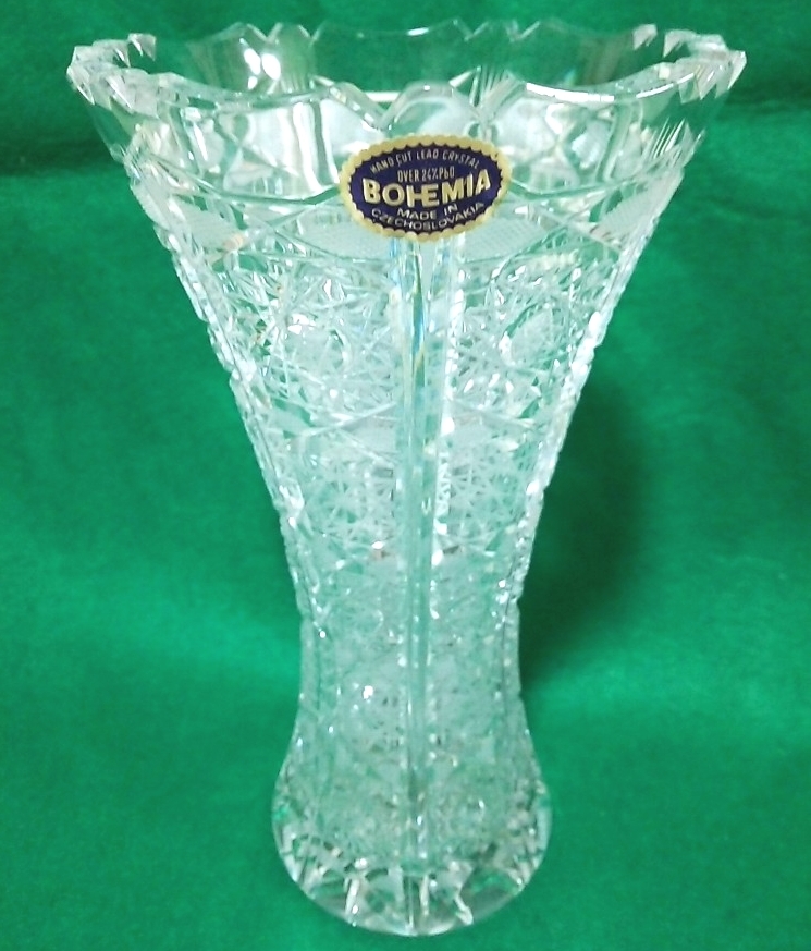 ボヘミアガラス ハンドカット フラワーベース 花瓶 花器 花入 華道具