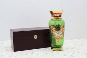 △ ヴィンテージ GREEN｜BOHEMIA Glass ボヘミアグラス 花瓶｜ ｜インテリア チェコスロバキア製 アンティーク レトロ 高さ28cm■O4698