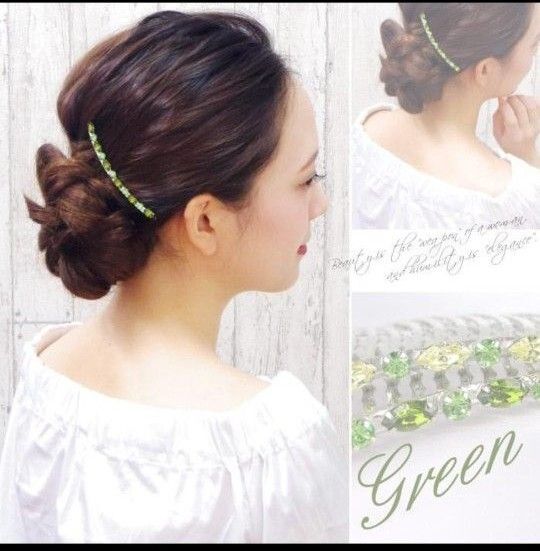 スワロフスキー 夜会巻きコーム マーキースライン20本櫛 グリーン リトルムーン ヘアアクセサリー