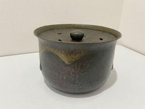 D(1117s8) 富貴堂 銅製 鎚起銅器 建水 鎚目紋 茶こぼし 茶道具 煎茶道具 総重量 約500g
