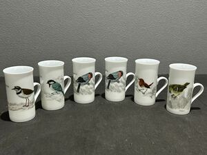 Dハ(1109d12)HOYA CHINA ホヤ　コーヒーカップ 6客セット　日本の野鳥シリーズ　BIRD WATCHING 食器 