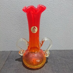 D(1117c8) 琉球ガラス 花瓶 花器 花入 フラワーベース オレンジ ガラス RYUKYUGLASSCRAFT 沖縄工芸 グラデーション インテリア オブジェ 