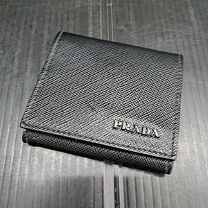 瑞(me1125-1) PRADA プラダ コインケース 小銭入れ ブラック 財布 銭入れ 黒 レザー メンズ レディース ユニセックス 使用感あり 中古