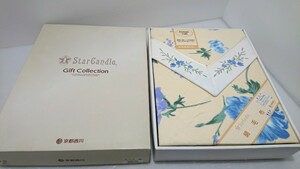 D(1108c2) 未使用 綿毛布 毛布 京都西川 Star Gandle Gift Collection 花柄 ブルー 綿100% Cotton100 シングル 家庭洗濯OK 