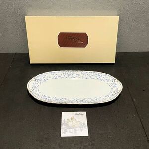 D(1130s6) 未使用 Noritake ノリタケ ニンファグーナNINFA LAGUNA 9976 皿 長皿 プレート 食器 花柄 金彩 ブルー花 洋食器 約33cm