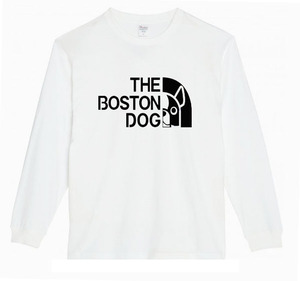 【白Mパロディ5.6oz】ボストンテリア犬ロンT面白いおもしろTシャツうけるプレゼント長袖ロンT送料無料・新品人気