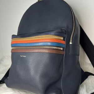 【極美品】Paul　Smith　ポールスミスコレクション　リュックサック　バックパック　マルチカラー　ビジネス　オールレザー　ネイビー