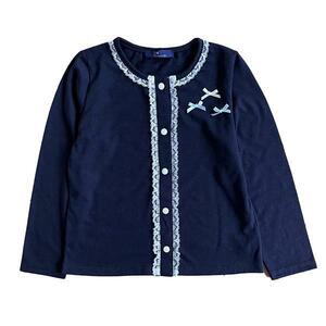 ☆新品☆ 100 子供服 女の子 1123 紺 長袖 カーディガン リボンモチーフ付き TC天竺ニット フォーマル 入学式 発表会 七五三 慶弔 発表会