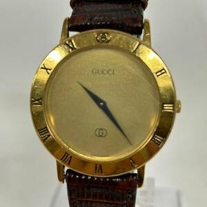 1円~【電池交換済み】GUCCI グッチ 3001M メンズ QZ クオーツ 腕時計 ゴールド文字盤 2針 G101251