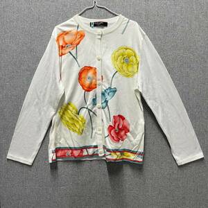 1円~【USED】レオナール LEONARD カーディガン SIZE M 花柄 フラワー 綿100％ ホワイト 長袖 上着 アウター G112072