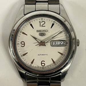 1円~【実動】SEIKO 5 セイコー ファイブ 7S26-0060 メンズ腕時計 自動巻き ホワイト文字盤 デイデイト 3針 純正バックル 