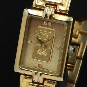 1円 稼働 良品 エルジン QZ FK-581-TN ファインゴールド 999.9 石付 ゴールド文字盤 メンズ腕時計 GMY 9207000YSD