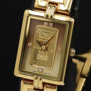 1円 稼働 良品 エルジン QZ FK-558-TN FINE GOLD 999.9 石付 スクエア ゴールド文字盤 レディース腕時計 GMY 9207000YSD