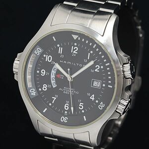 1円 稼働 良品 ハミルトン カーキ デイデイト H776152 SS AT/自動巻き 黒文字盤 メンズ腕時計 OKZ 9506200