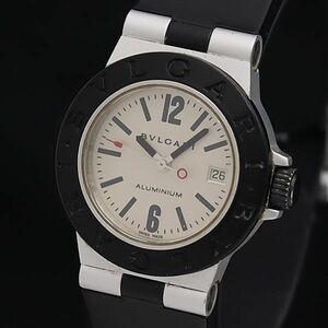 1円 稼働 良品 ブルガリ AL29A QZ アルミニウム デイト 白系文字盤 レディース腕時計 KMY 0089100