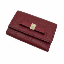 GUCCI グッチ 388682 キーケース 6連 GG柄 グッチシマ ピンク系 リボン【中古】_画像1