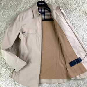 未使用級BURBERRY LONDONデニムジャケットドッキングレザー部分革使用XL.LL~Lベージュ銀メタル釦ノバチェック柄 大きいバーバリーロンドン