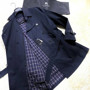 絶版美品XL~L!BURBERRY BLACKLABELナポレオンコートXL.LL～Lネイビー濃紺ライナーノバチェック柄トレンチブラレバーバリーブラックレーベル