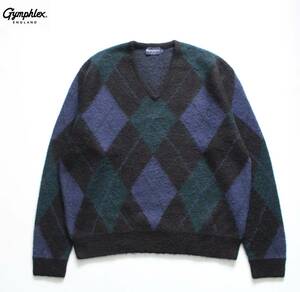 21A/W【 GYMPHLEX ジムフレックス 】アーガイル Vネック 起毛ニット プルオーバー セーター M/ゆったり #GY-D0008 VER 定価\23,100 モヘア