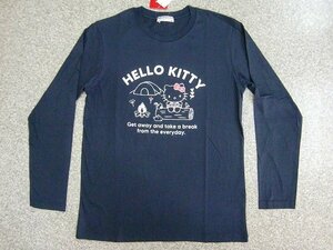 新品 ハローキティ/HELLO KITTY長袖Ｔシャツ紺LLメンズ レディース キャンプ ロゴT ロンT サンリオ キティちゃん 激カワ 人気 メール便可能