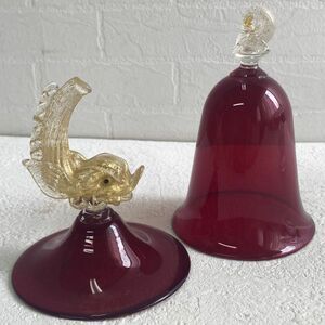 ヴィンテージ ベネチアングラス [ダンシングドルフィン] ゴブレット ドルフィンステム 赤 金箔 イルカ イタリア 工芸品 ジャンク品 割れ