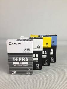 A8847●KING JIM TEPRA TR テプラ カートリッジ 4個 セット 12mm 透明 TT12K 白 TC12S 青 TC12B 黄色 TC12Y 黒インク 未開封 保証あり