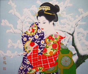 【真作保証】 渡部岱龍 「雪の華」 日本画 10号 共シール 美人画 紙本 日仏国際美術展特別賞 福島県出身 師 志村立美 大山忠作 JP-14