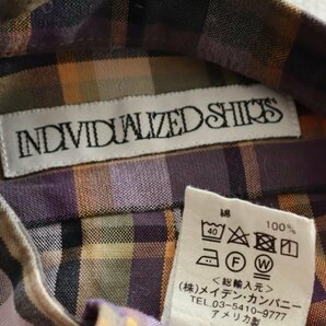 【送料込】 INDIVIDUALIZED SHIRTS インディビジュアライズドシャツ シャツ パープル 紫 チェック 綿 バンドカラー size表記なし F/6430080の画像5