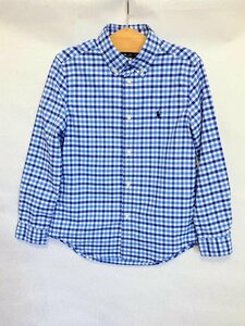 【送料込】【男の子用】美品★RALPH LAUREN ラルフローレン シャツ 130cm ネイビー×水色×オフホワイト チェック 長袖 キッズ s3406138