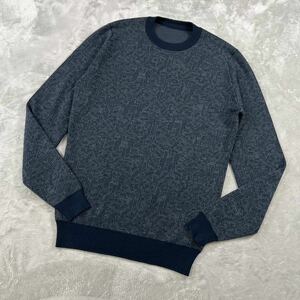 1円〜　極美品　JOHN SMEDLEY ジョンスメドレー　クルーネックニット　セーター　総柄　ネイビー　ウール