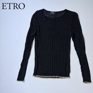 ETRO エトロ 長袖ニット レーヨン　セーター トップス　透け感　ブラック イタリア製　レディース