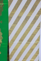 半巾帯　緑　ゴールド　扇　裏　白　ゴールド　斜め縞　B280_画像2