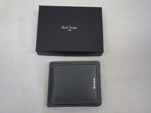 未使用保管品　Paul smith ポールスミス　ダブルステッチハイライト　レザー　二つ折り財布　カーキ　PSC024