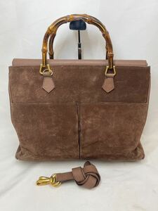 KT1124 GUCCI/グッチ バンブー 2WAY ハンドバッグ ショルダーバッグ スエード×レザー 002 123 0322 ブラウン系