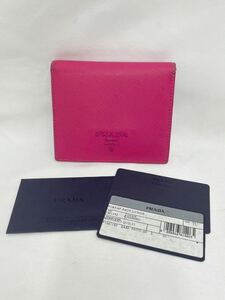 KT1124 PRADA/プラダ サフィアーノレザー 二つ折り 財布 ピンク 164 表記カード付き