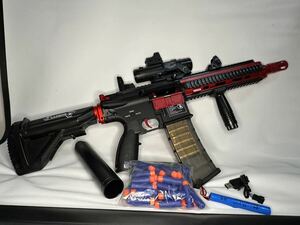 廃莢式　中華ナーフガン　エアガン　hk416 電動ガン　カートリッジ　サイレンサー　ドットサイト　スコープ　セット