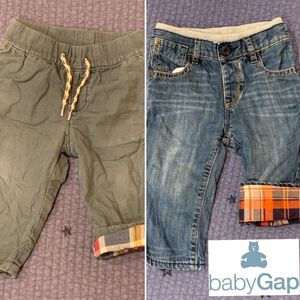 GAP baby 2way パンツ　2着セット　チェック　柄　70 デニム インディゴ デニムパンツ ジーンズ ユーズド