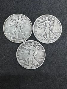 ⑥1934年/1937年/1940年 アメリカ硬貨 50セント銀貨3枚 ウォーキングリバティー 外国コイン HALF DOLLAR 古銭 アンティーク ポンチョ