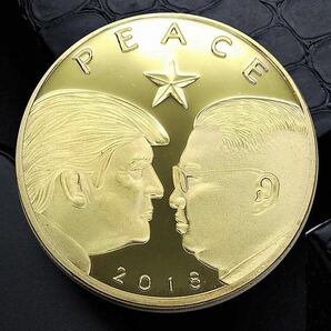 希少! トランプ大統領 金正恩委員長 米朝会談 記念コイン金貨24KGP 2018年 北朝鮮 アメリカの画像1