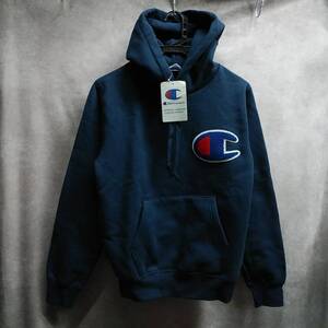 チャンピオン パーカー Sサイズ メンズ ネイビー Champion デカロゴ ワッペン 未使用品