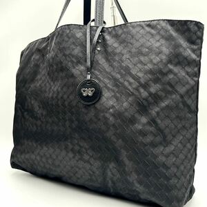 1円 【極美品】 ボッテガヴェネタ イントレッチオリュージョン トートバッグ 蝶 ナイロン ブラック BOTTEGA VENETA メンズ 黒系 A4可